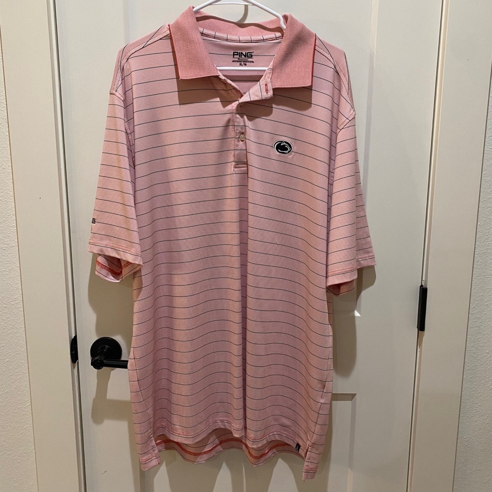 Ping Performance Mens XL Penn State Nittany Lions Golf Polo Shirt Pink Striped